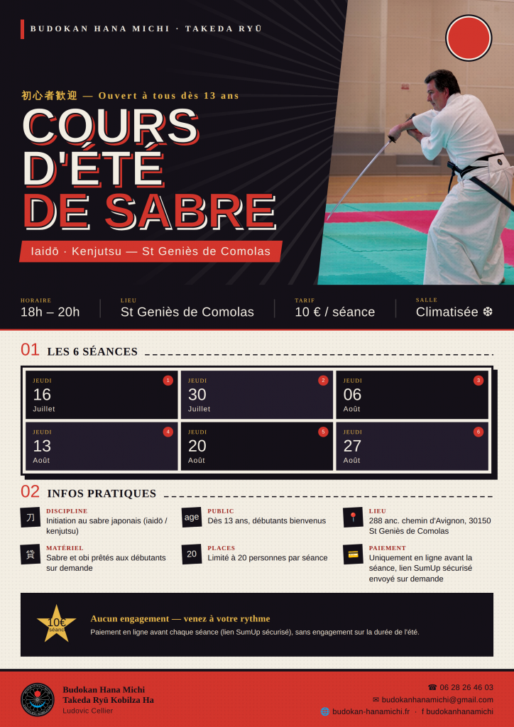 affiche cours d'été sabre, Takeda Ryu Kobilza Ha